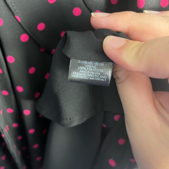 WAYF Womens Black Pink Dot Mini Dress Sz S NWT V-Neck Skater Long Sleeve Roland - Picture 8 of 9